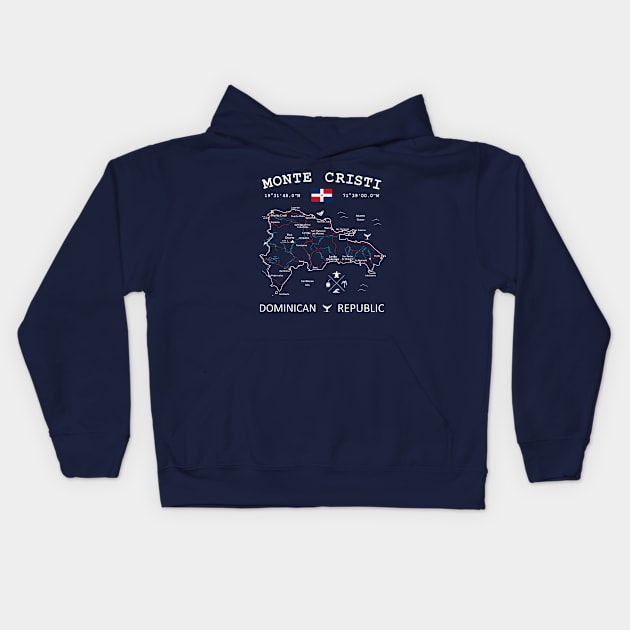 Monte Cristi Dominican Republic Flag Travel Map Coordinates GPS Kids Hoodie by French Salsa